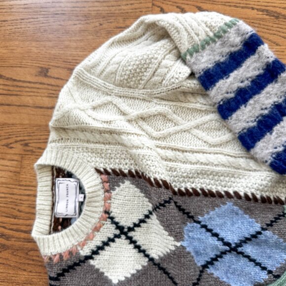 Lingua Franca “Hutton Patchwork Crew” Sweater - Picture 4 of 6